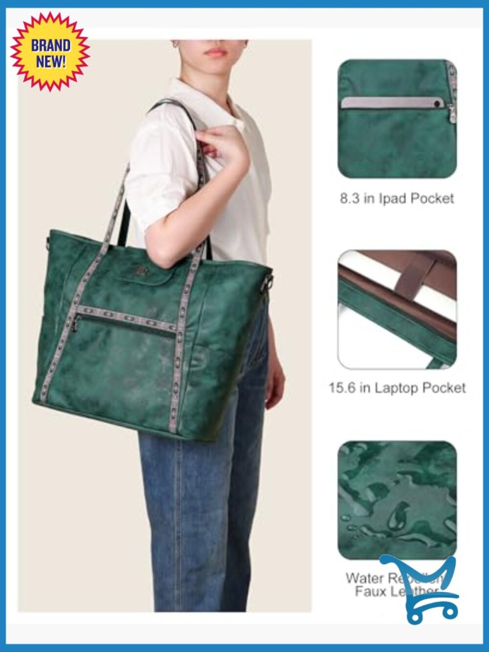 Large Convertible Laptop Tote Bag with Backpack Straps, 10 Pockets - Picture 5 of 7